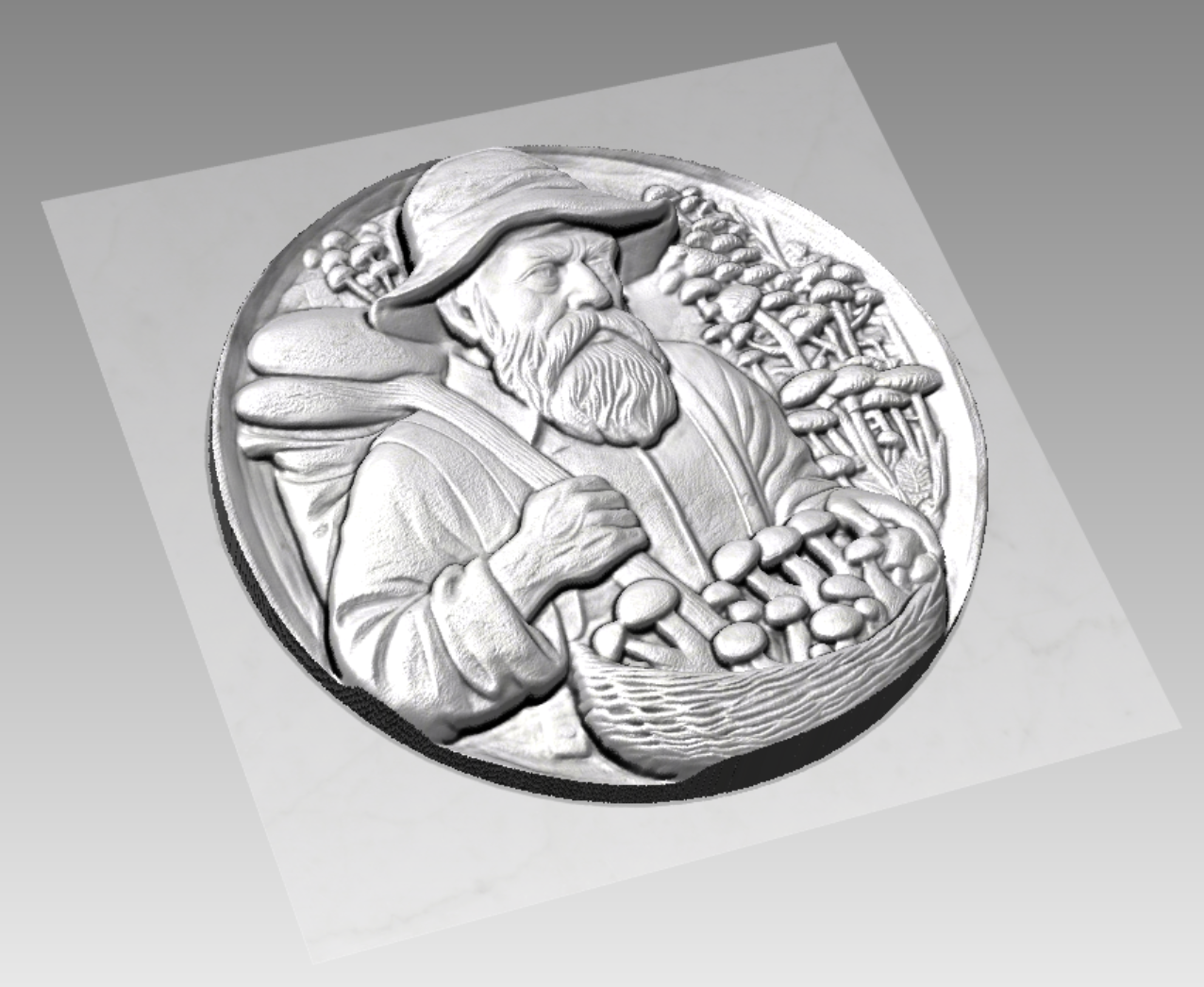Rilievo uomo che raccoglie funghi STL Bassorilievo per pantografi CNC