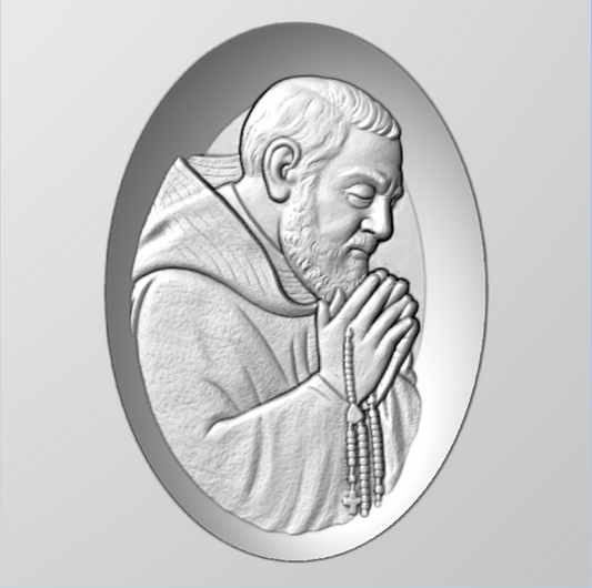 Relieve Padre Pío en Oración STL Bajorrelieve para pantógrafos CNC e impresoras 3D art.101