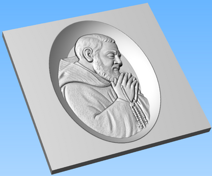Rilievo Padre Pio in Preghiera STL Bassorilievo per pantografi CNC e Stampanti 3D art.101