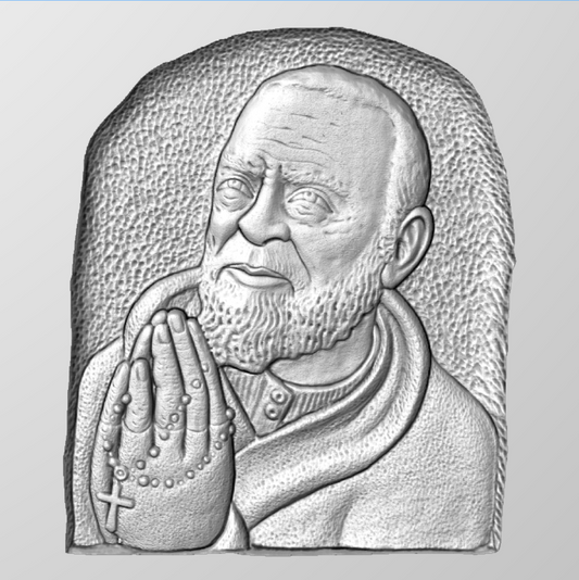 Relieve Padre Pío en Oración STL Bajorrelieve para pantógrafos CNC e impresoras 3D art.102