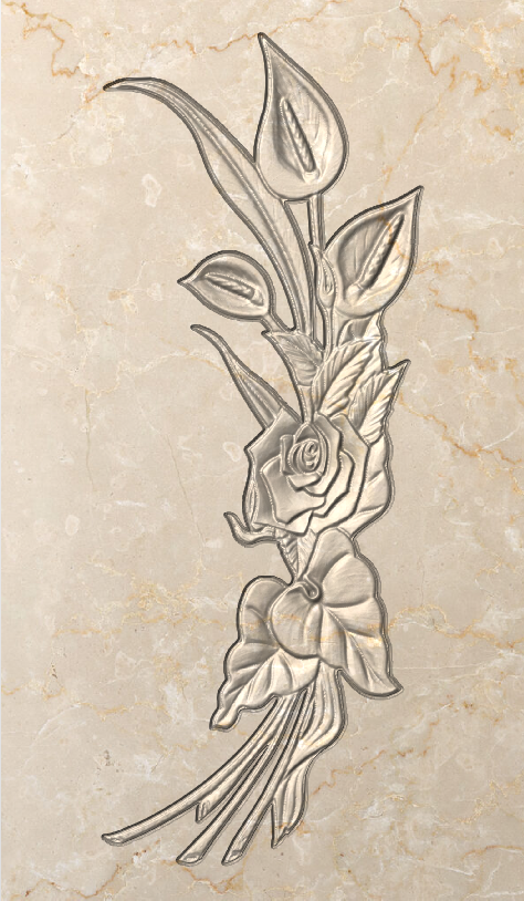 Relieve Rosa Rama 3 Brotes STL Bajorrelieve para pantógrafos CNC e impresoras 3D art.458
