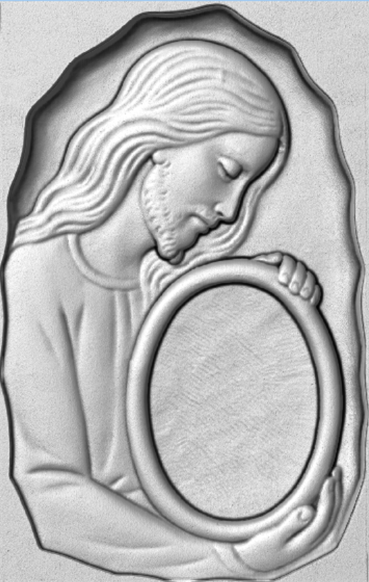 Rilievo Gesù Cristo con cornice foto STL Bassorilievo per pantografi CNC