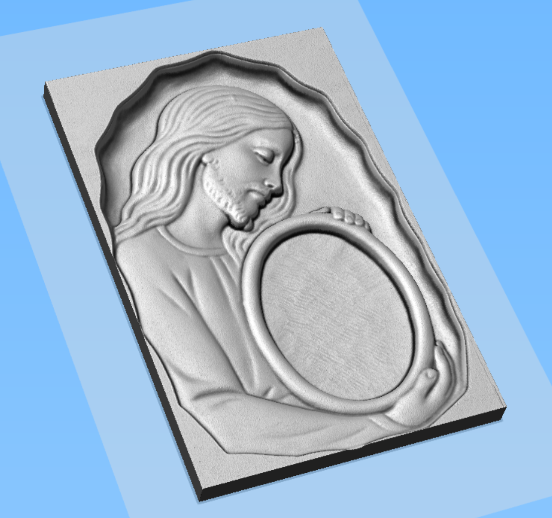 Rilievo Gesù Cristo con cornice foto STL Bassorilievo per pantografi CNC