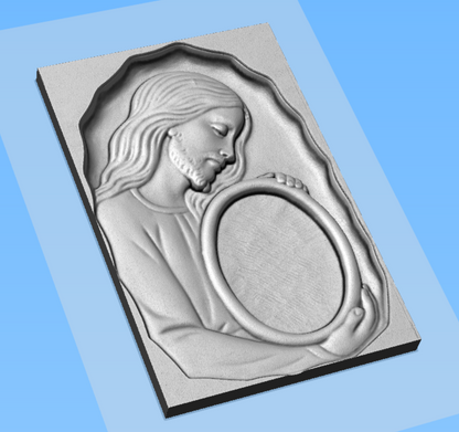 Rilievo Gesù Cristo con cornice foto STL Bassorilievo per pantografi CNC