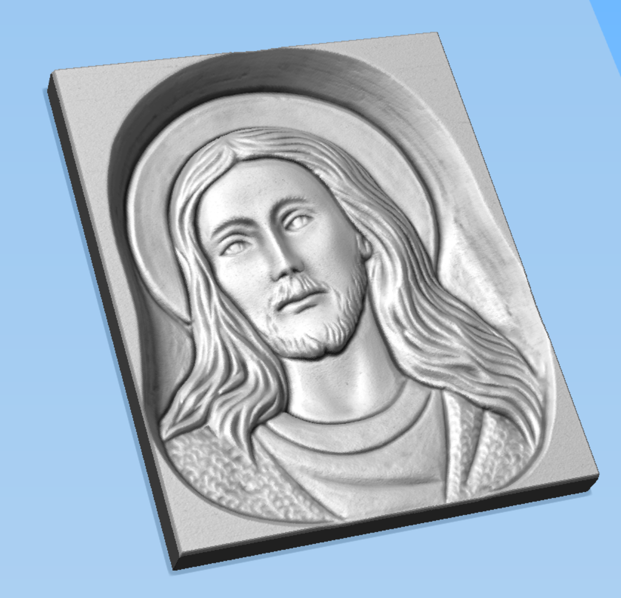 Rilievo Gesù Cristo con aureola STL Bassorilievo per pantografi CNC