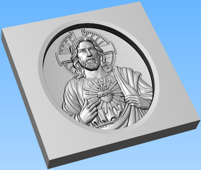 Rilievo Gesù Cristo con cuore STL Bassorilievo per pantografi CNC