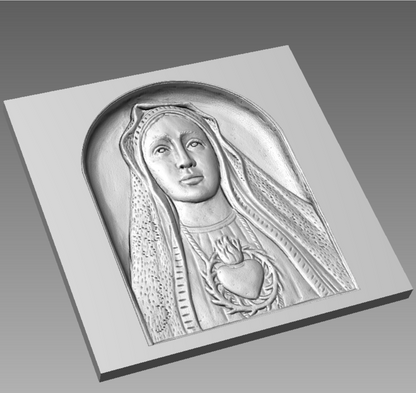 Relieve de la Virgen con corazón STL Bajorrelieve para pantógrafos CNC e impresoras 3D art.645