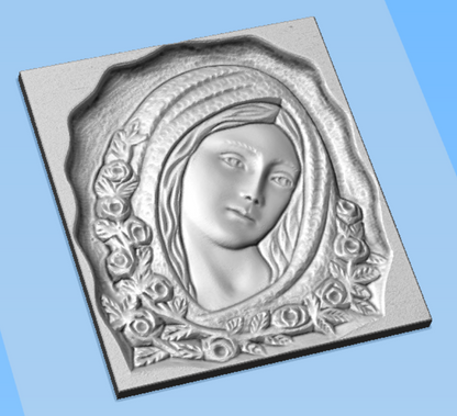 Virgen en relieve con rosas STL Bajorrelieve para pantógrafos CNC e impresoras 3D art.657