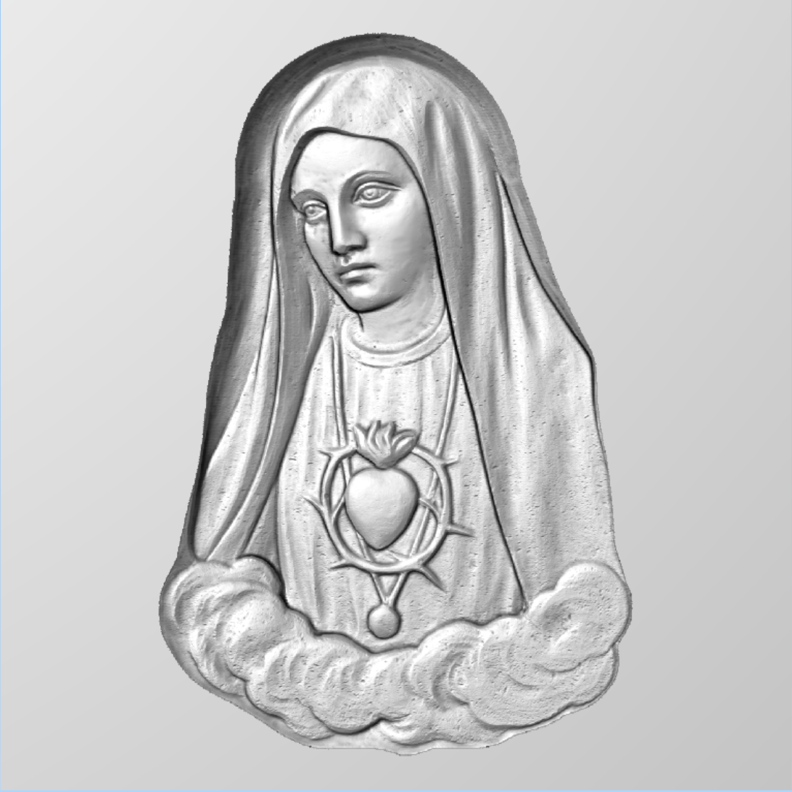 Relieve de la Virgen con corazón STL Bajorrelieve para pantógrafos CNC e impresoras 3D art.653