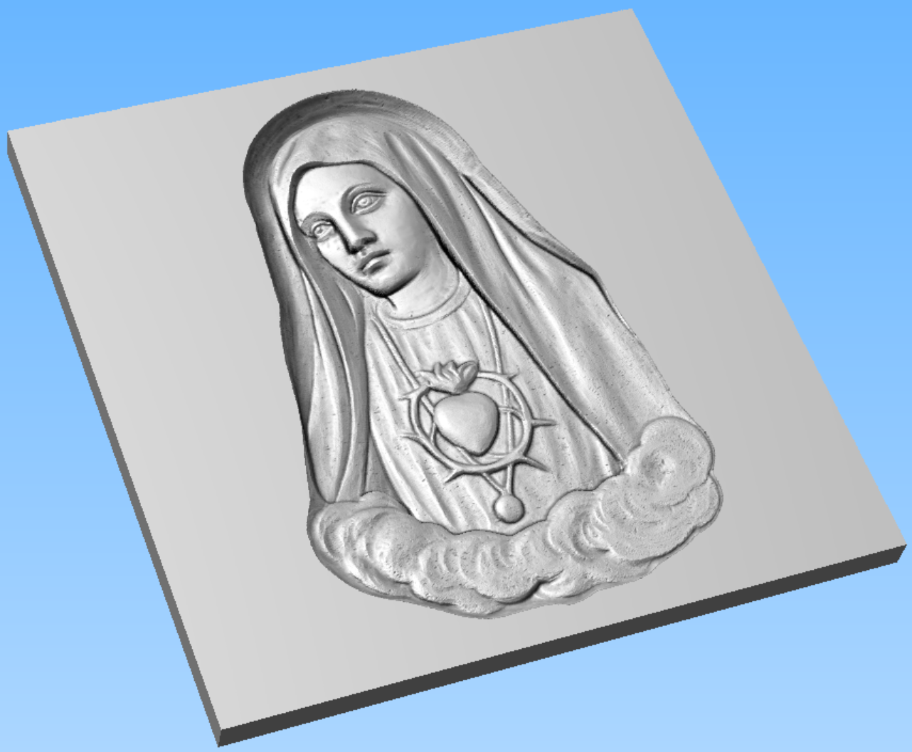 Relieve de la Virgen con corazón STL Bajorrelieve para pantógrafos CNC e impresoras 3D art.653