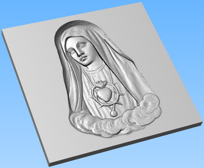 Relieve de la Virgen con corazón STL Bajorrelieve para pantógrafos CNC e impresoras 3D art.653