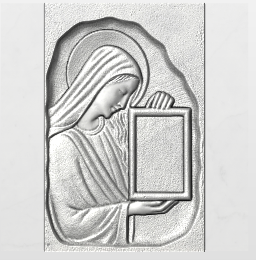 Relieve de la Virgen con corazón STL Bajorrelieve para pantógrafos CNC e impresoras 3D art.645