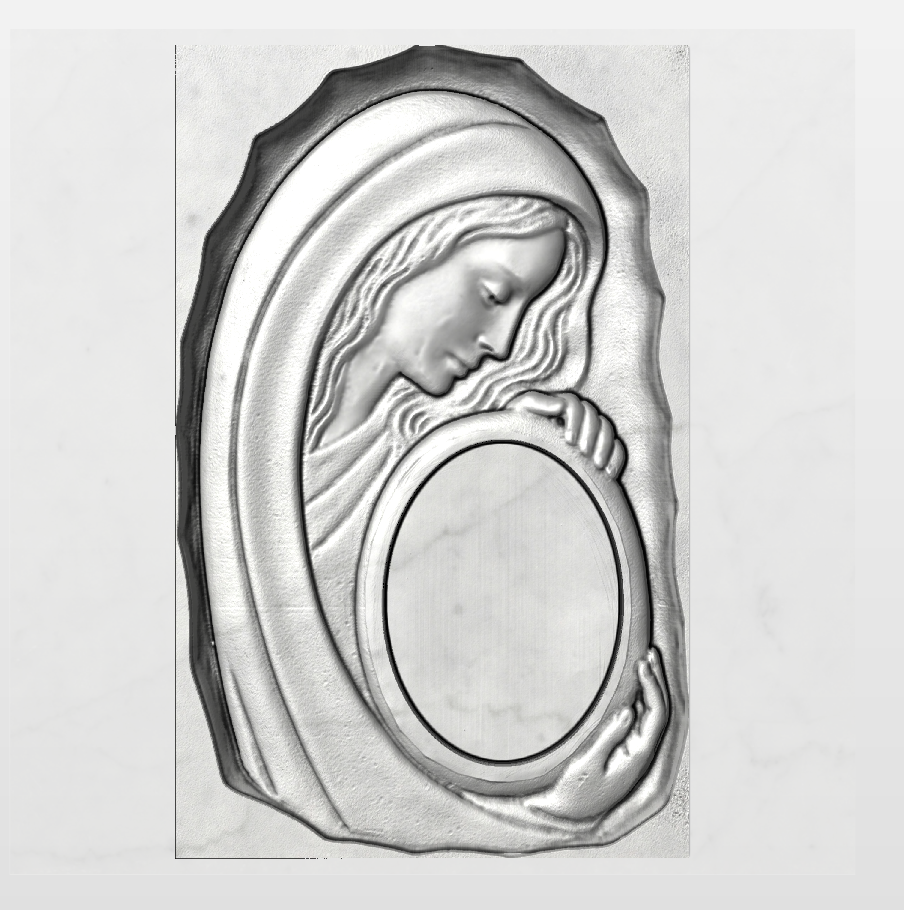 Relieve de la Virgen con corazón STL Bajorrelieve para pantógrafos CNC e impresoras 3D art.645