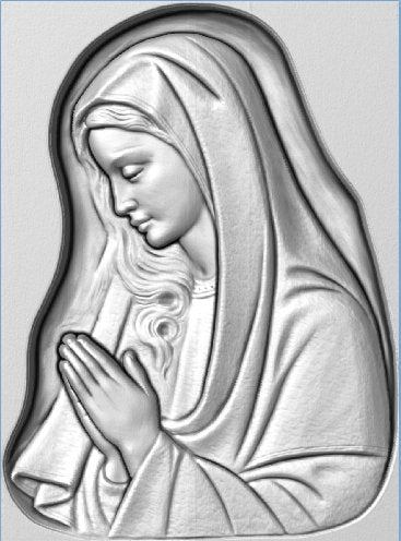 Rilievo della Madonna con le mani giunte STL Bassorilievo per pantografi CNC e Stampanti 3D art.649 - Modelli 3D Arte Sacra - Modelli 3D Arte Sacra e Non Solo - Modelli 3D Arte Sacra