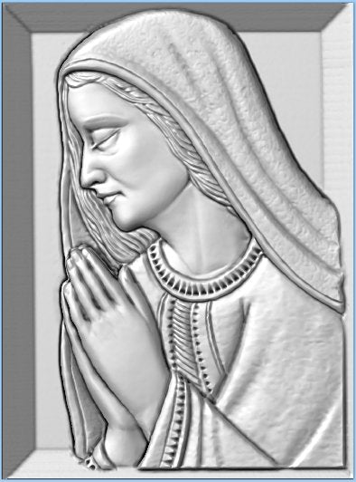 Rilievo della Madonna con le mani giunte STL Bassorilievo per pantografi CNC e Stampanti 3D art.650 - Modelli 3D Arte Sacra - Modelli 3D Arte Sacra e Non Solo - Modelli 3D Arte Sacra