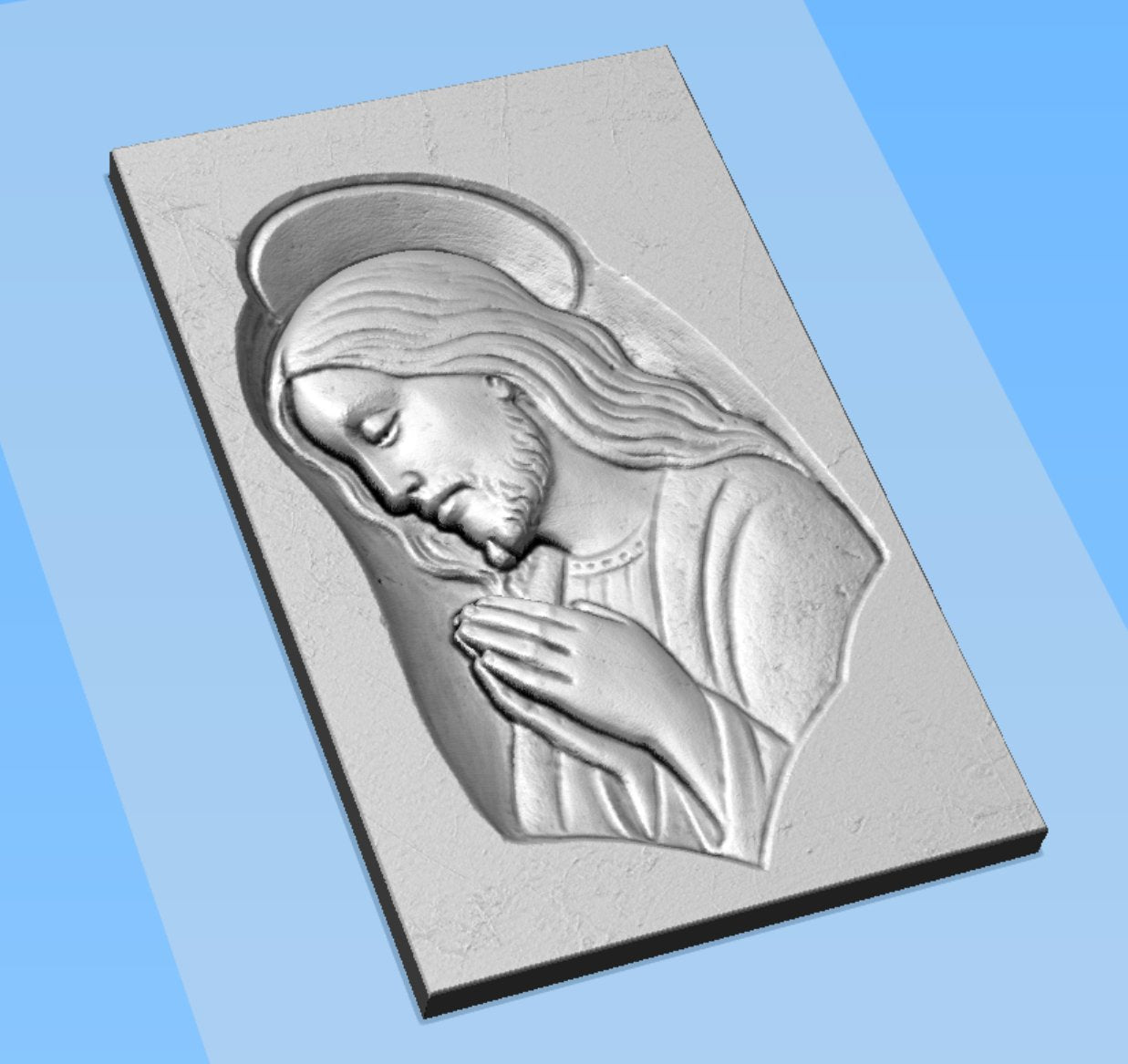 Rilievo di Gesù Cristo con le mani giunte che prega STL bassorilievo per CNC pantografo art. 605 - Modelli 3D Arte Sacra - Modelli 3D Arte Sacra e Non Solo - Modelli 3D Arte Sacra