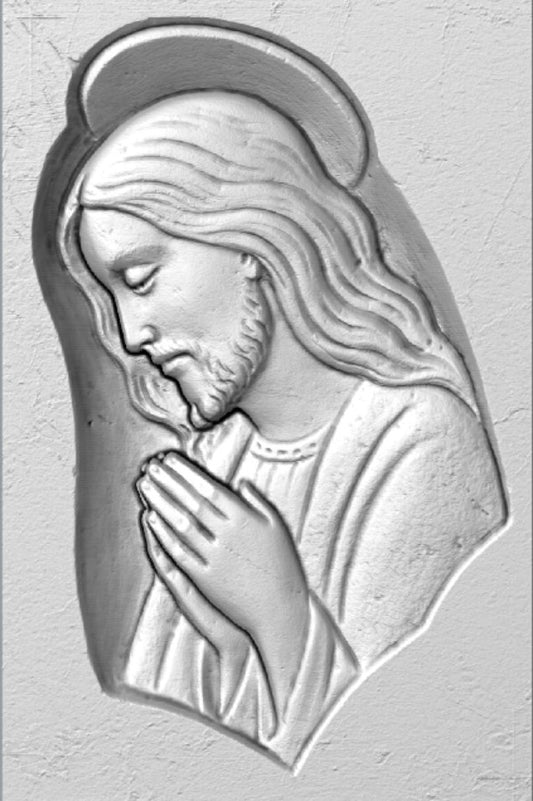 Rilievo di Gesù Cristo con le mani giunte che prega STL bassorilievo per CNC pantografo art. 605 - Modelli 3D Arte Sacra - Modelli 3D Arte Sacra e Non Solo - Modelli 3D Arte Sacra